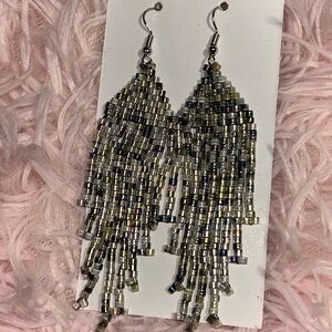 Elegant Silver Beaded Dangle Earrings
